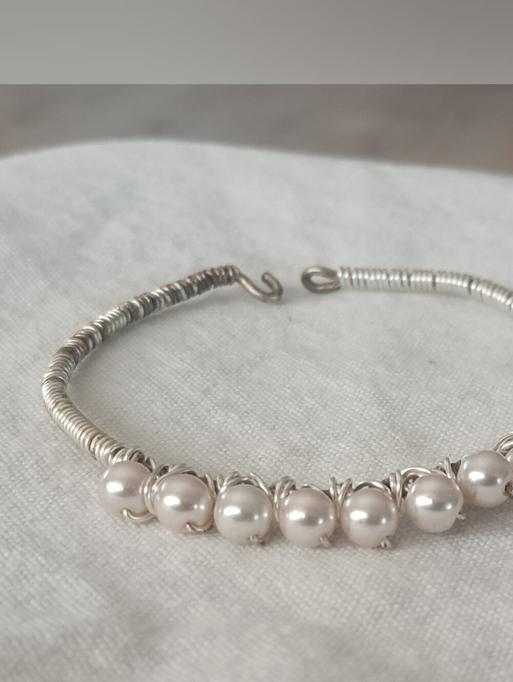 Handcrafted Silver Pearl Wire-Wrapped Bracelet - White Pearls